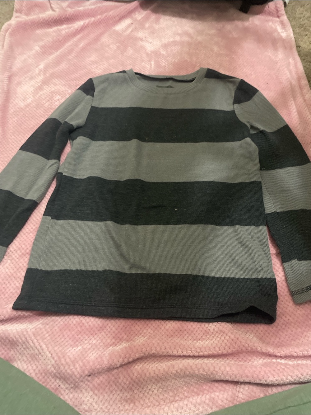 Men's Striped Crewneck Sweater in Gray and Black